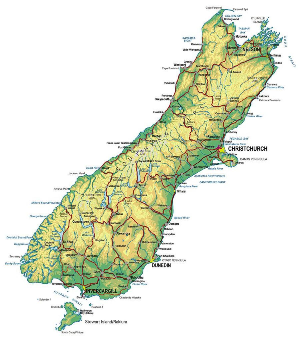 карта Южной Новой Зеландии